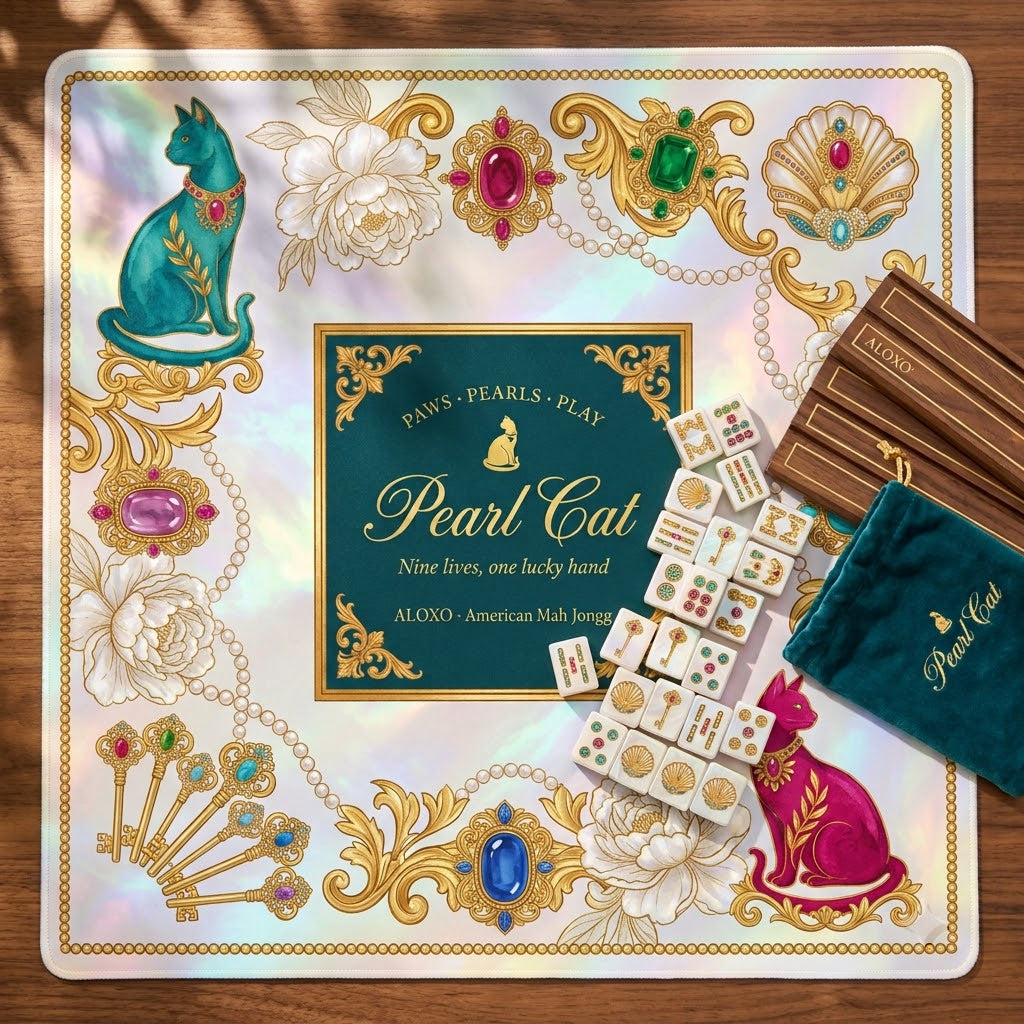 Lucky Pearl Cat Mahjong Mat — Roll-Up