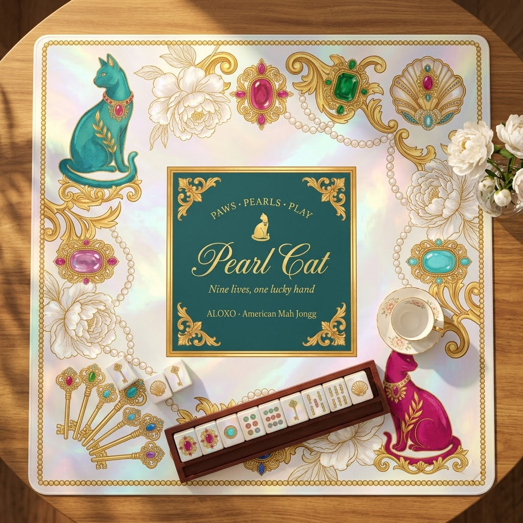 Lucky Pearl Cat Mahjong Mat — Roll-Up
