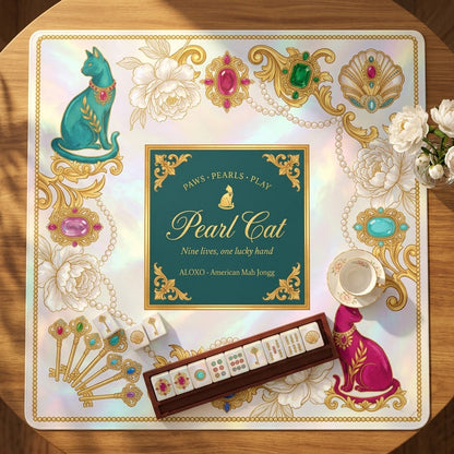 Lucky Pearl Cat Mahjong Mat — Roll-Up