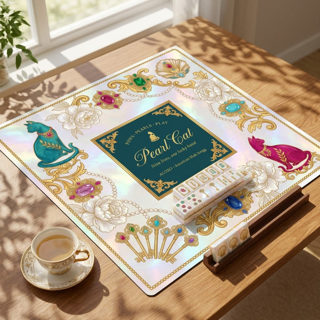 Lucky Pearl Cat Mahjong Mat — Roll-Up