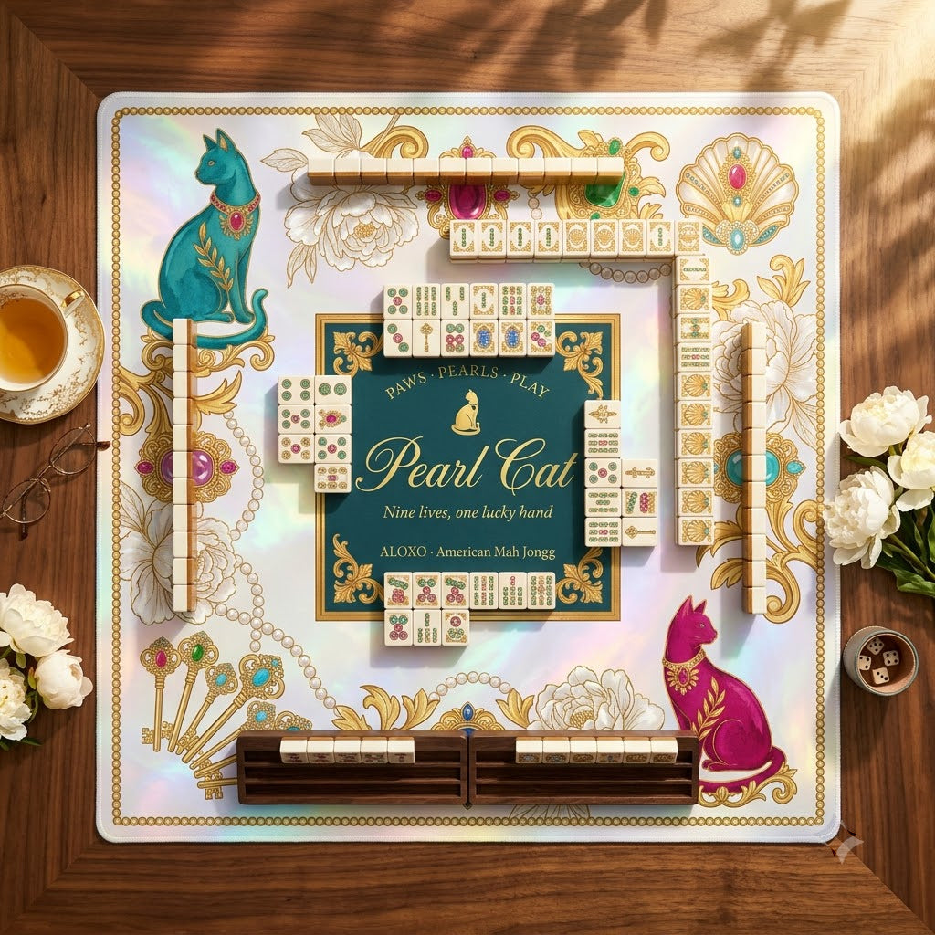 Lucky Pearl Cat Mahjong Mat — Roll-Up