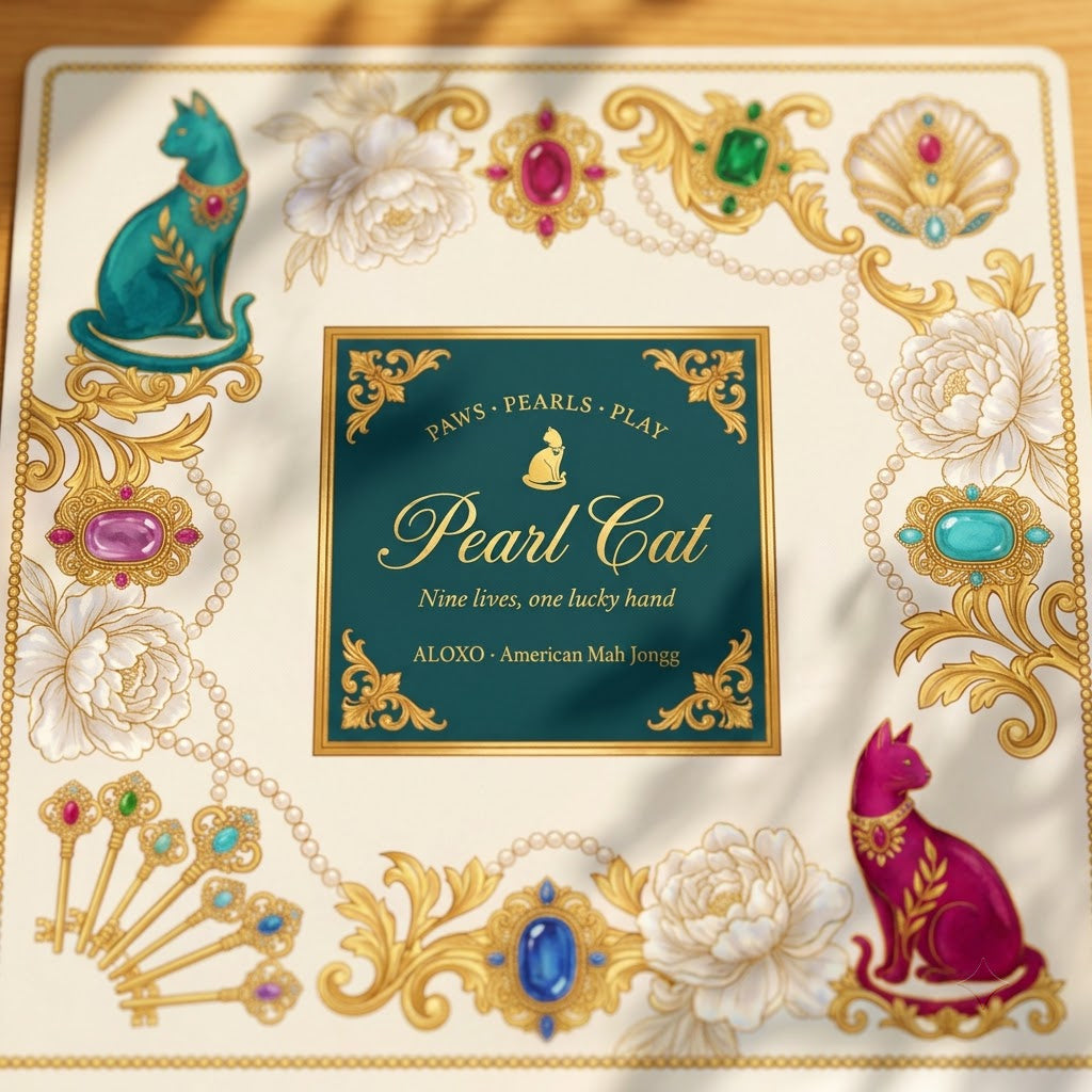 Lucky Pearl Cat Mahjong Mat — Roll-Up