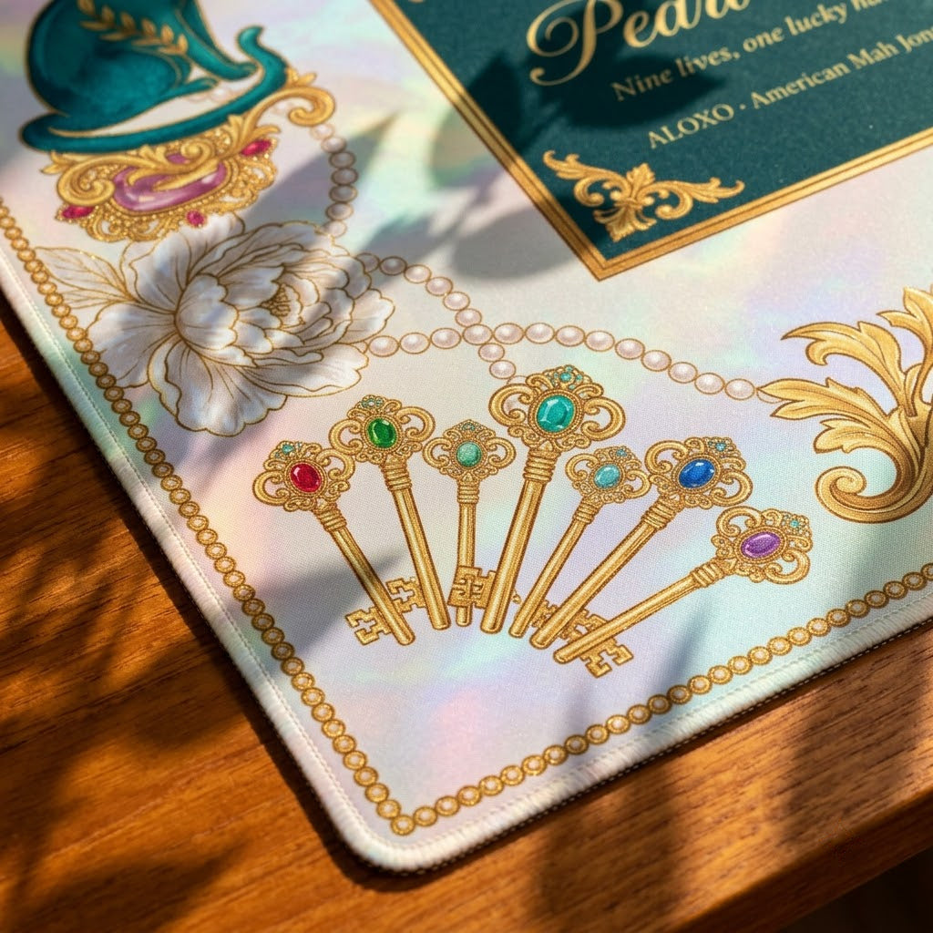 Lucky Pearl Cat Mahjong Mat — Roll-Up