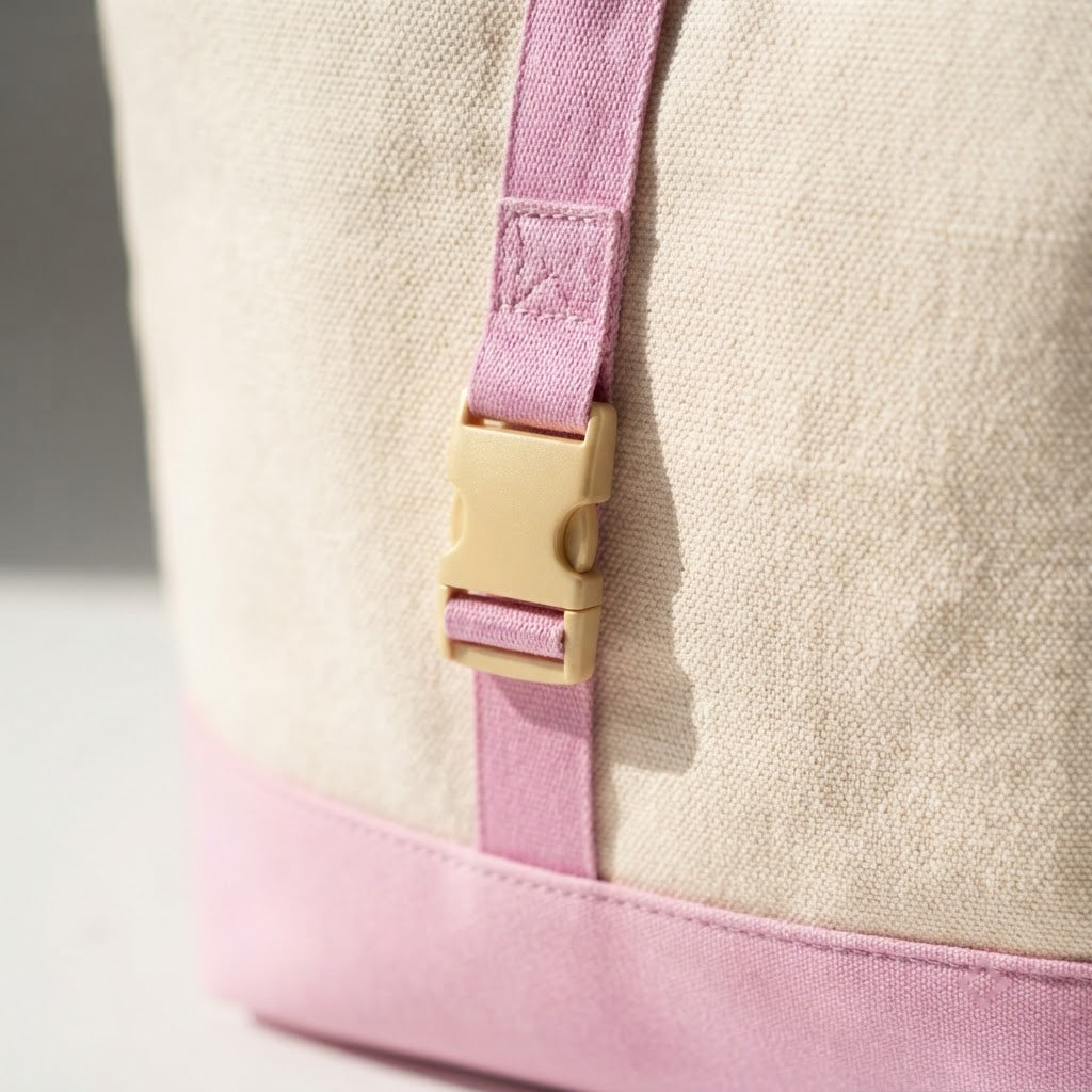 Close-up of the fabric and handle of the Mahjong Day-Bag Set canvas carryall