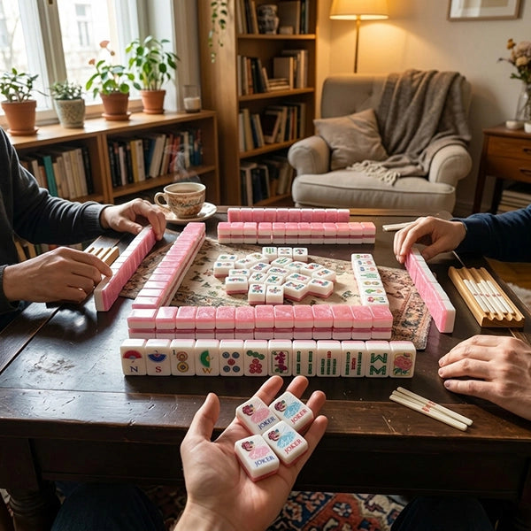 NEW 160-Piece Luxury Mahjong Tile Set, Glossy Shell Back Mahjong Tiles, Pink Floral Mahjong Set