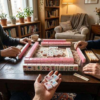 NEW 160-Piece Luxury Mahjong Tile Set, Glossy Shell Back Mahjong Tiles, Pink Floral Mahjong Set