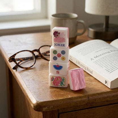 NEW 160-Piece Luxury Mahjong Tile Set, Glossy Shell Back Mahjong Tiles, Pink Floral Mahjong Set