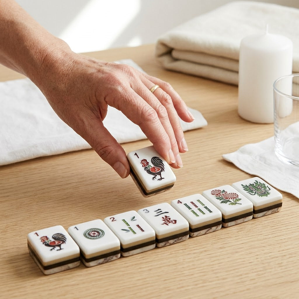 A hand setting a tile down