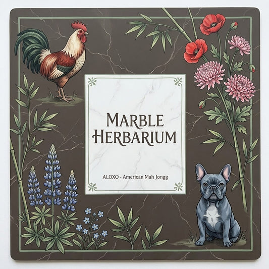 Marble Herbarium Garden mahjong mat, full printed artwork seen from above