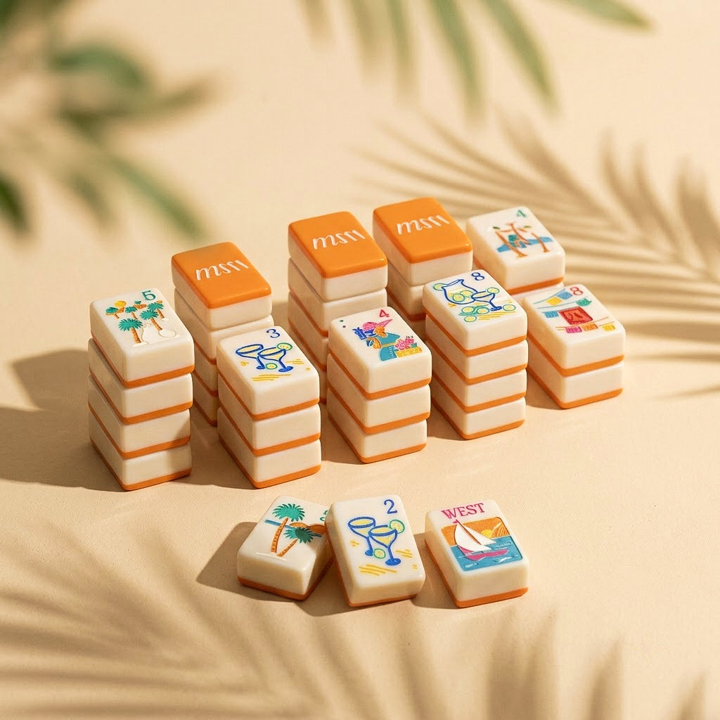 Stacks of Margarita Coast mahjong tiles showing thickness and weight