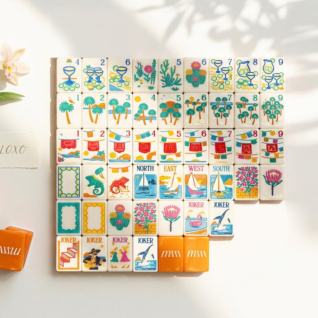 Complete Margarita Coast American Mahjong set laid out flat, 160 tiles
