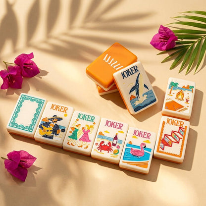 Row of illustrated Joker tiles, each with a different coastal scene