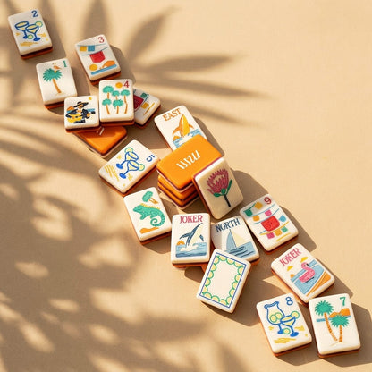 Loose diagonal run of Margarita Coast tiles in dappled palm shade