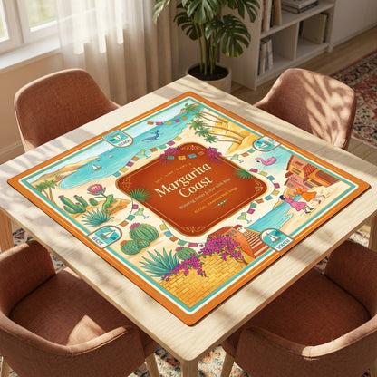 Margarita Fiesta mahjong mat on a square table with four chairs