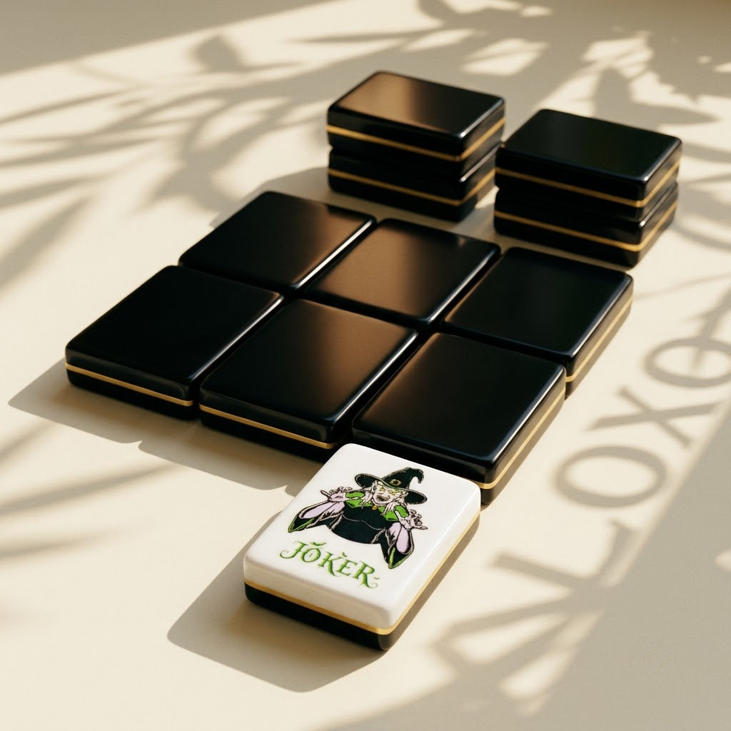 Glossy black tile backs seen face-down