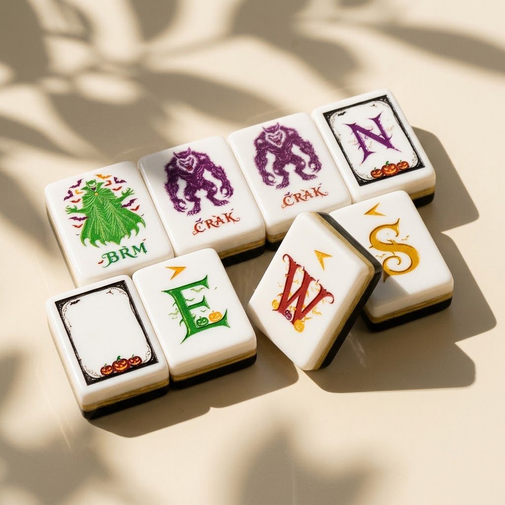 Green ghoul and purple werewolf dragon tiles with gothic wind tiles