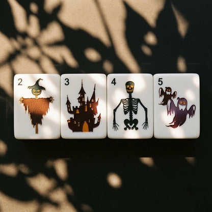 Halloween panel tiles — scarecrow, haunted castle, skeleton and ghost