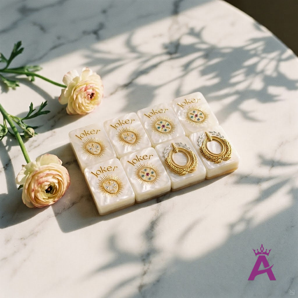 Gold lion, silver unicorn and sunburst Joker mahjong tiles