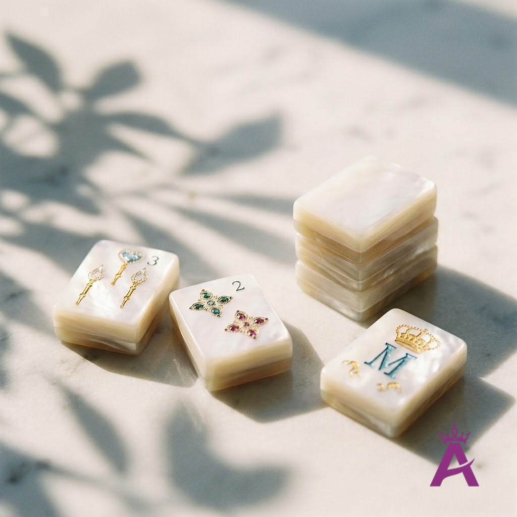 Stack of pearl mahjong tiles showing tile thickness