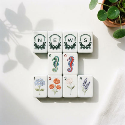 Nantucket Shore wind tiles reading N, E, W and S beside the two seahorse dragon tiles and the flower tiles