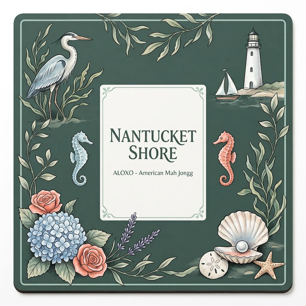 Nantucket Lighthouse Shore mahjong mat, full printed artwork seen from above