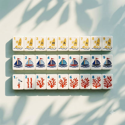 Coral dots, sailboat bams and surfboard craks numbered one to nine