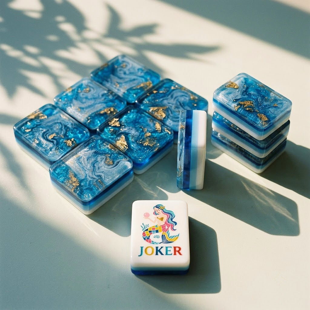 Blue and gold marbled tile backs with layered polished edges