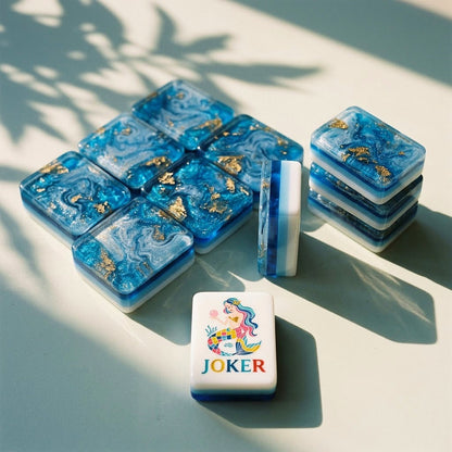 Blue and gold marbled tile backs with layered polished edges