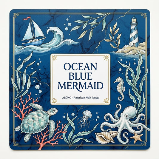 Ocean Blue Reef mahjong mat, full printed artwork seen from above