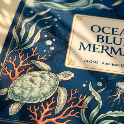 Close-up of the printed artwork on the Ocean Blue Reef mahjong mat