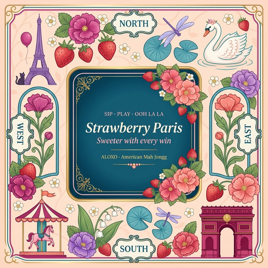 Ooh La La Strawberry Mahjong Mat — the full printed artwork, top view