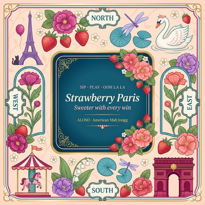 Ooh La La Strawberry Mahjong Mat — the full printed artwork, top view