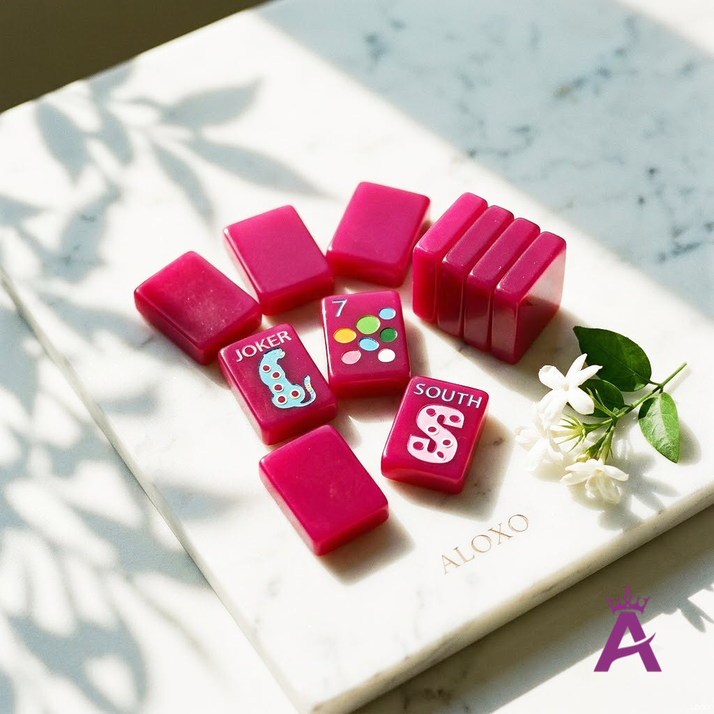 Magenta mahjong tiles grouped with sapphire leopard Jokers