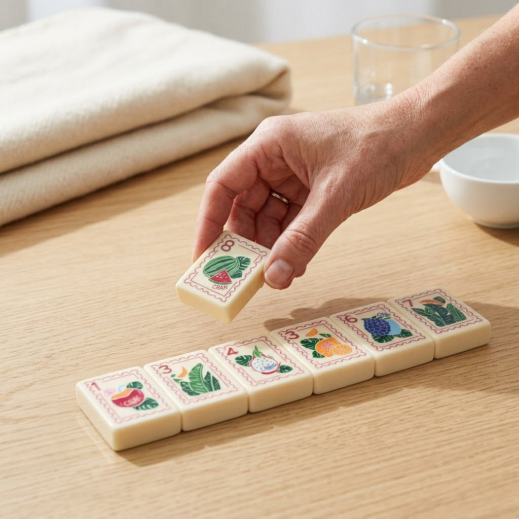 A hand setting a tile down
