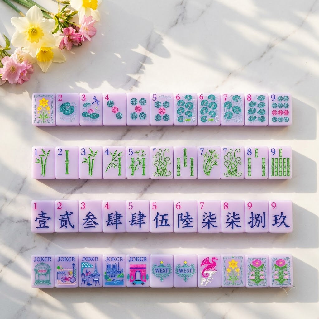 Paris in Bloom mahjong tiles — three suits