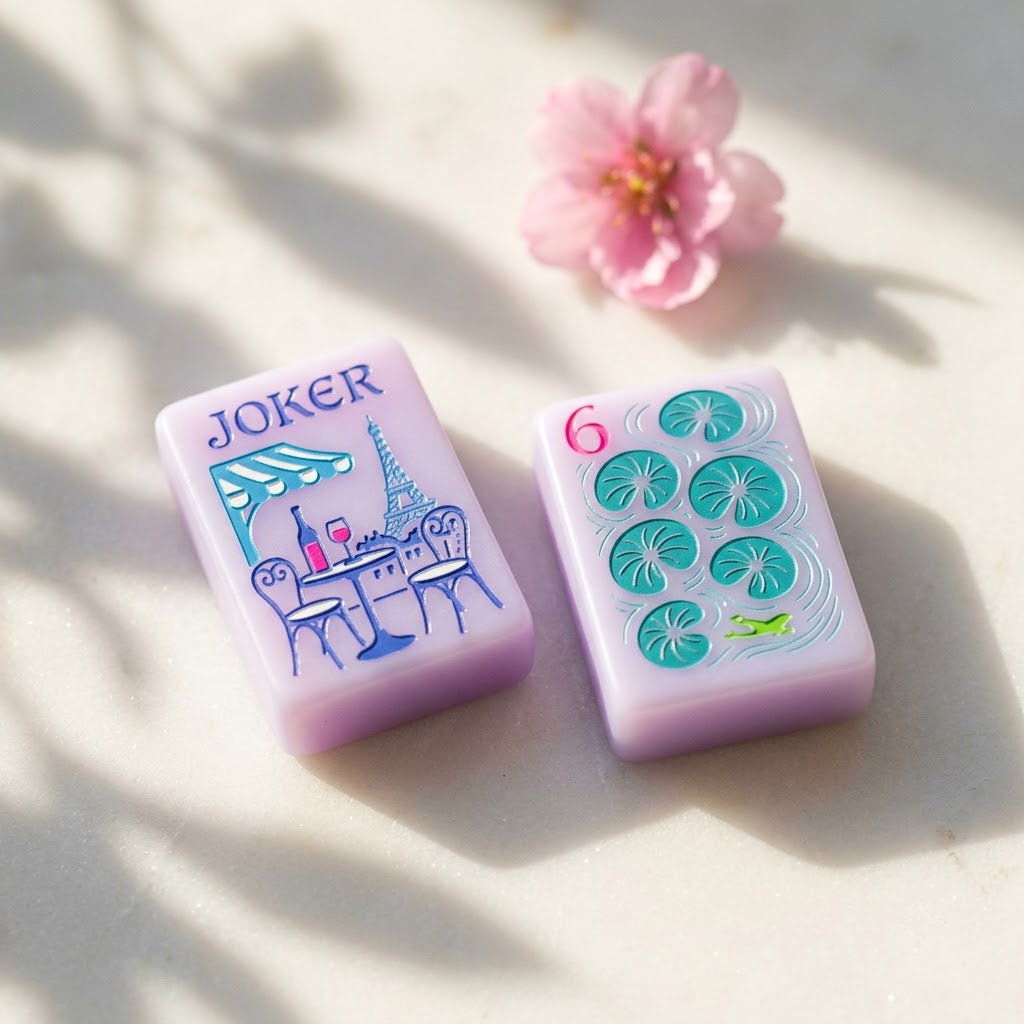 Paris in Bloom mahjong tiles — engraved macro