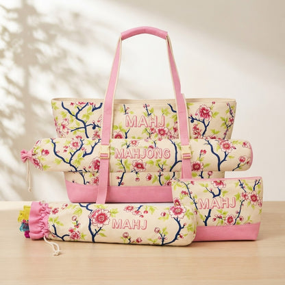 Four-piece mahjong bag set in Pink Blossom print