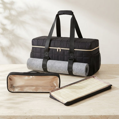 Three-piece quilted mahjong duffel set in black