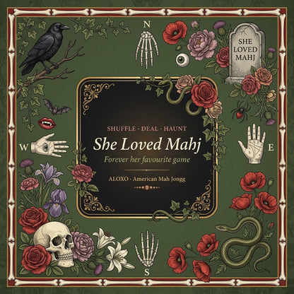Raven & Rose Gothic Mahjong Mat — the full printed artwork, top view