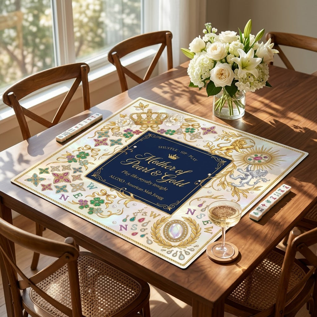Regal Pearl & Gold Mahjong Mat — Roll-Up