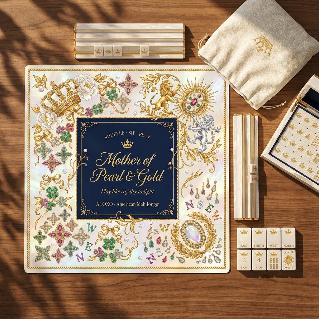 Regal Pearl & Gold Mahjong Mat — Roll-Up