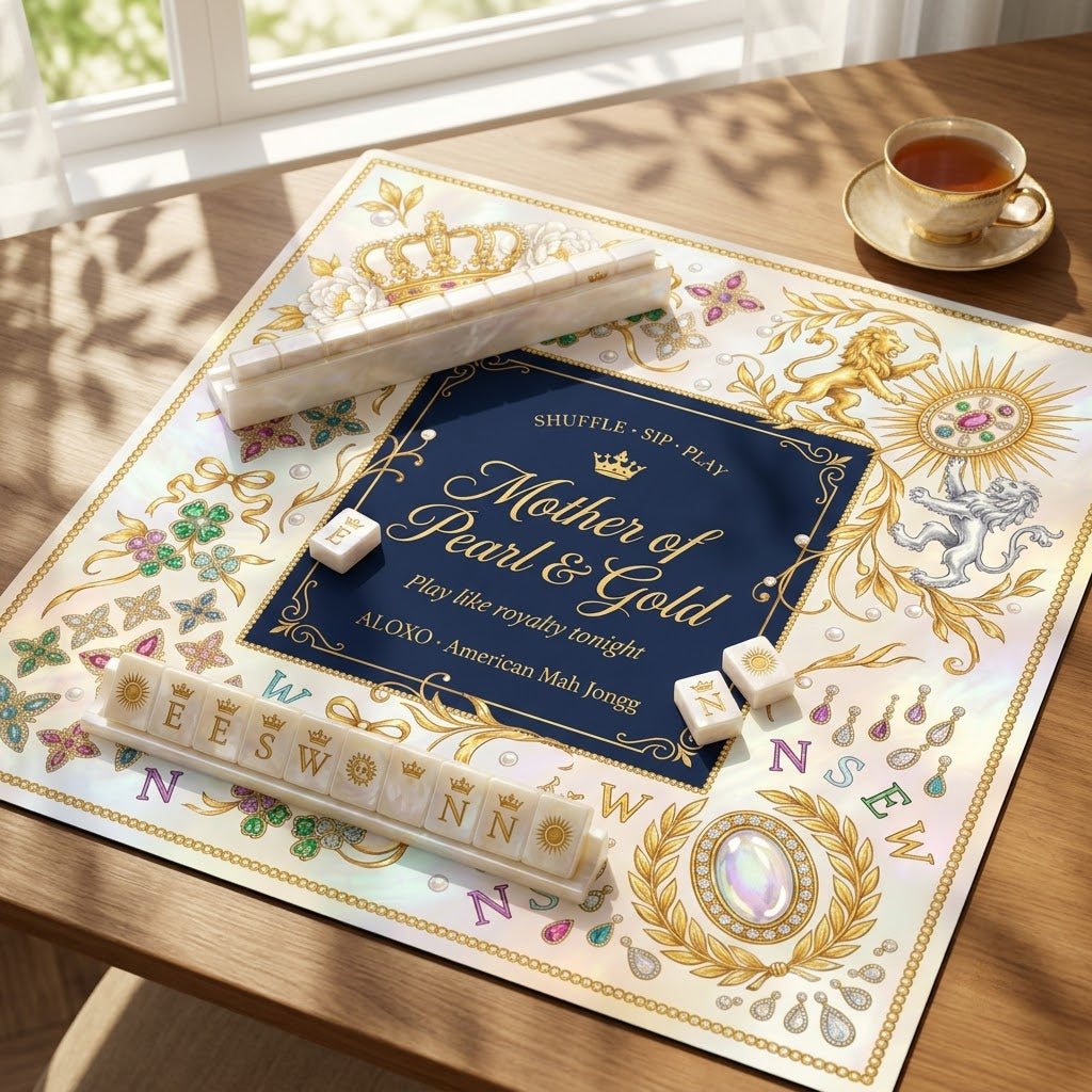 Regal Pearl & Gold Mahjong Mat — Roll-Up