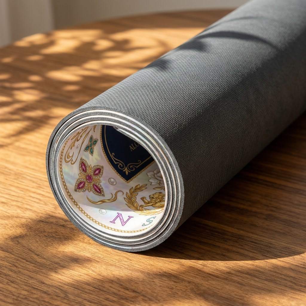 Regal Pearl & Gold Mahjong Mat — Roll-Up