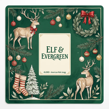 Reindeer & Evergreen mahjong mat, full printed artwork seen from above