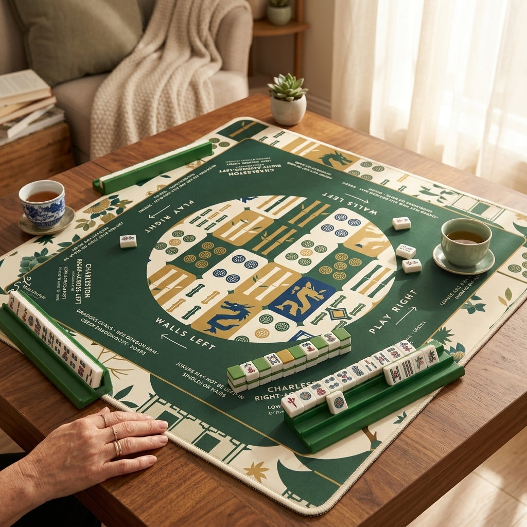 Emerald Botanical Mahjong Mat — Non-Slip