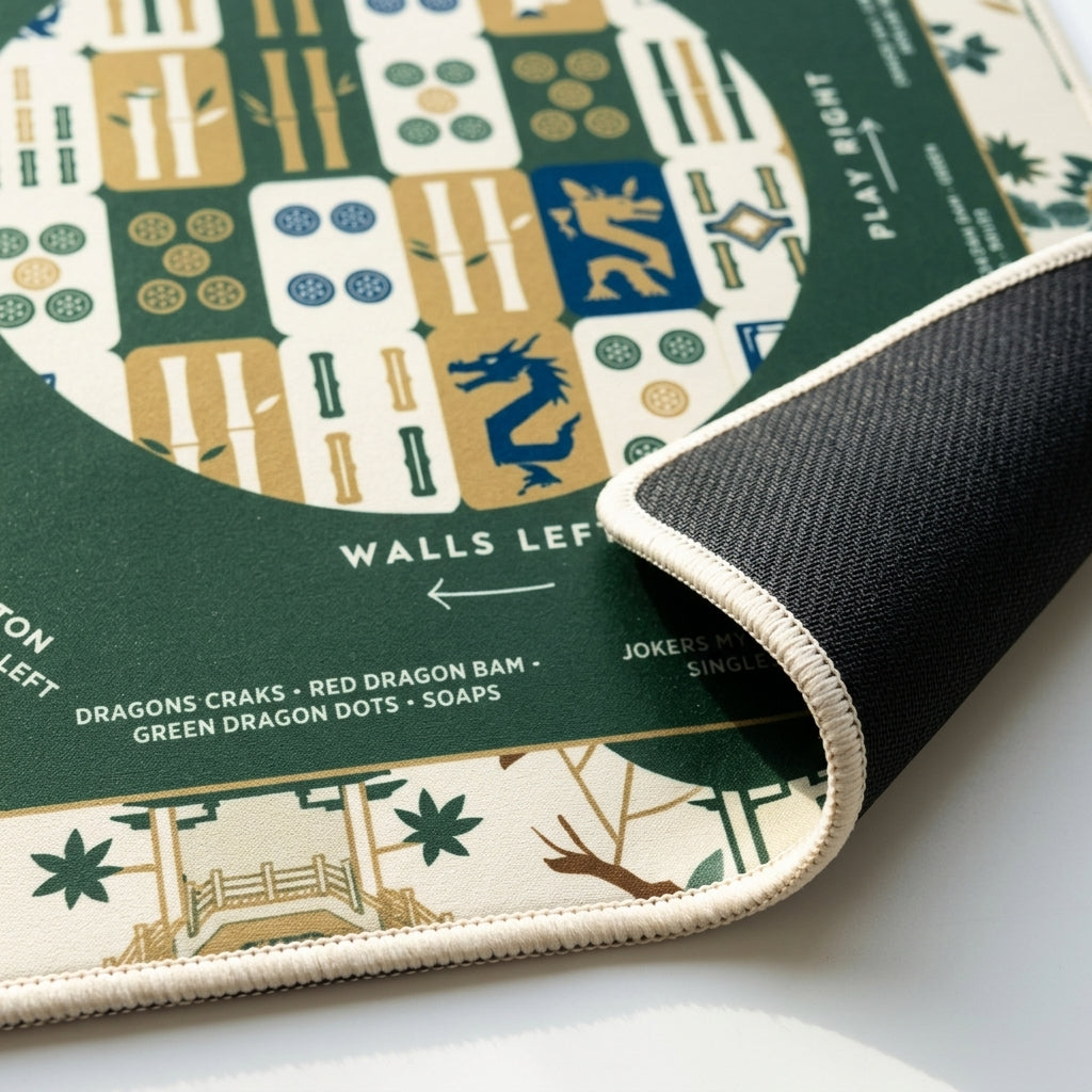 Emerald Botanical Mahjong Mat — Non-Slip