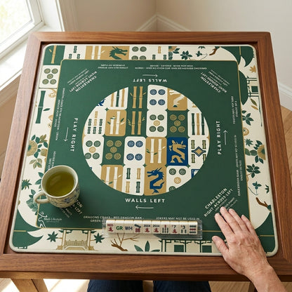 Emerald Botanical Mahjong Mat — Non-Slip