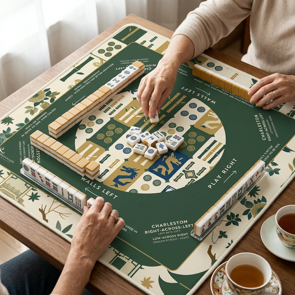 Emerald Botanical Mahjong Mat — Non-Slip