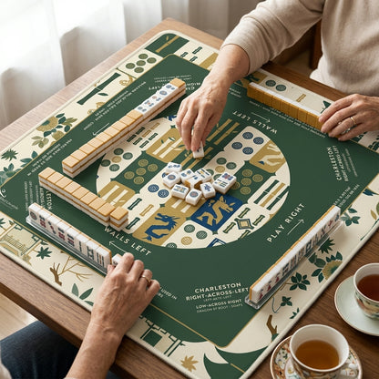 Emerald Botanical Mahjong Mat — Non-Slip