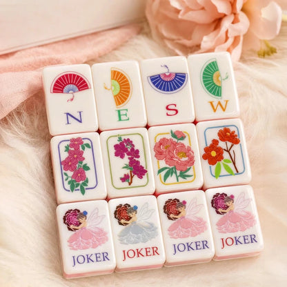 NEW 160-Piece Luxury Mahjong Tile Set, Glossy Shell Back Mahjong Tiles, Pink Floral Mahjong Set